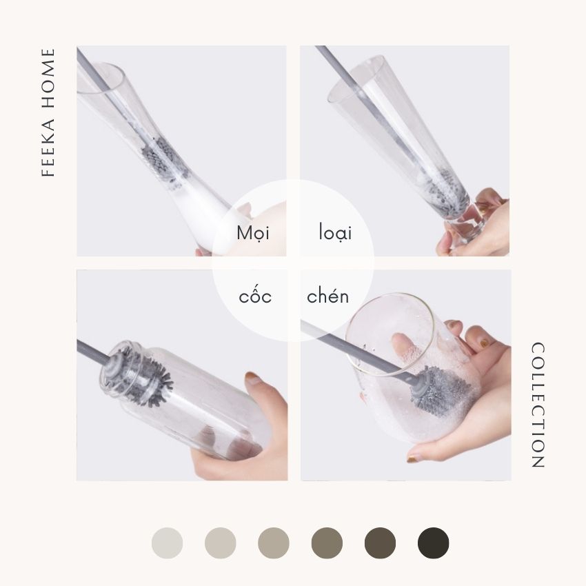 Cây cọ rửa bình sữa silicon FEEKA, dụng cụ cọ rửa ly - cốc - chén cao cấp 33cm