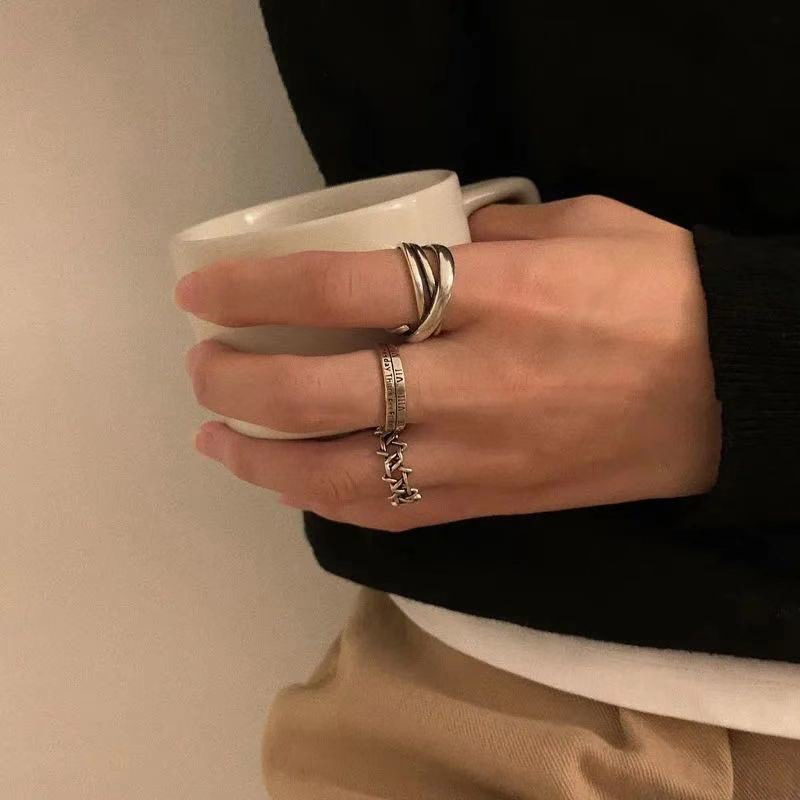 Retro Simple Roman Numerals Adjustable Opening Ring Set Trendy Punk ...