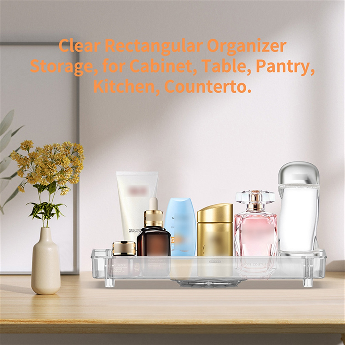 Fridge Turntable Organizer Tray with Suction Cup Transparent Refrigerator Storage Rack 360 Rotatable for Countertop 28x16.3cm