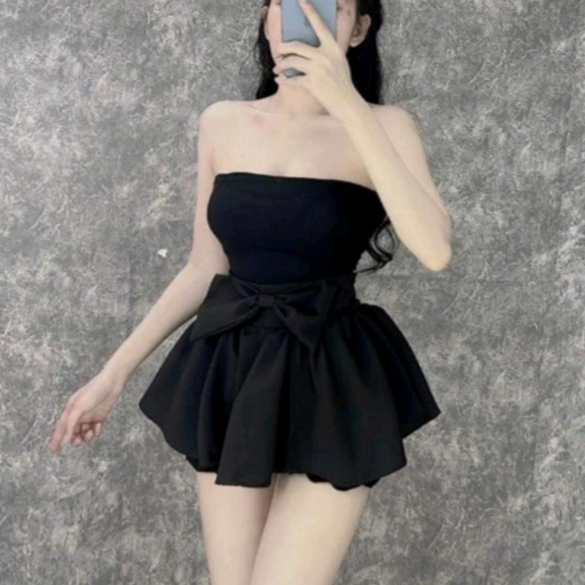 Quần váy nữ form ngắn phối nơ lưng thun dễ thương