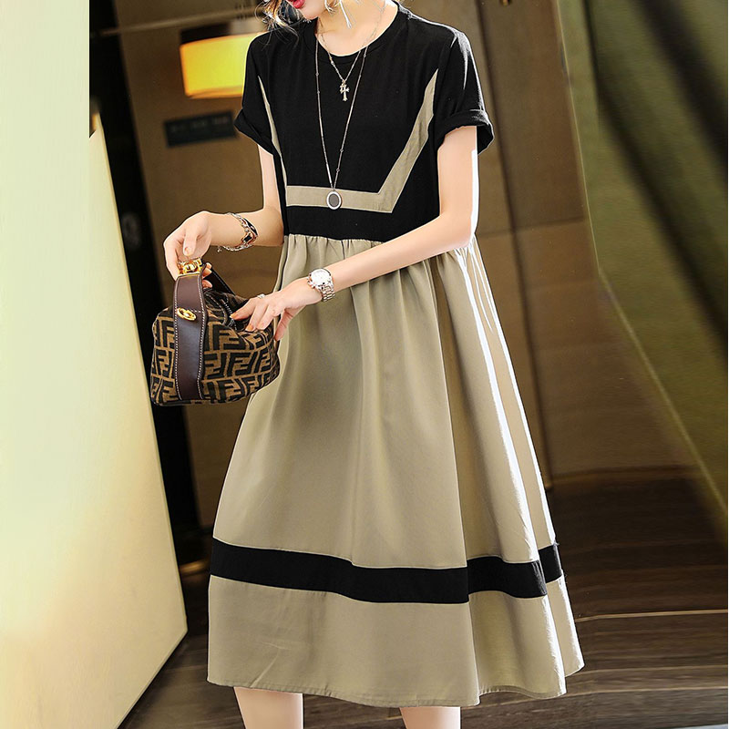 DUOHANZI Simple contrast color A-line dress