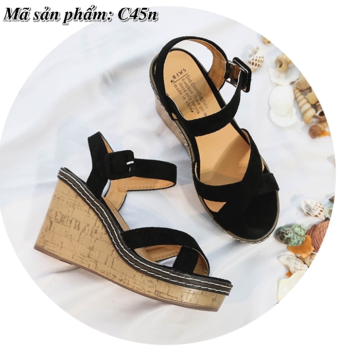 Sandal đế xuồng quai chéo 7cm siêu nhẹ C45