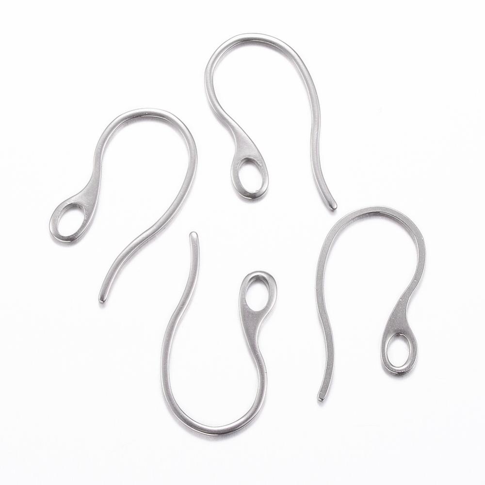 10pc 304 Stainless Steel Earring Hooks with Horizontal Loop Stainless Steel Color 22x11.5x1mm Hole: 2.5x3.5mm