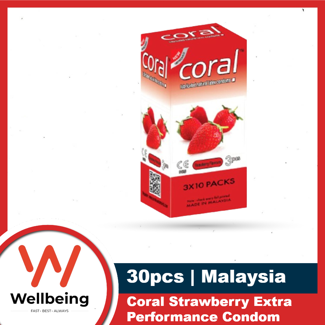 Coral Strawberry Extra Performance Condom | Full Box 30pcs | Malaysia