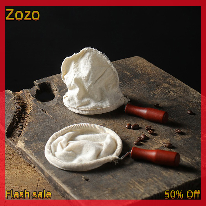 Zozo ✨Ready Stock✨ Reusable Handmade Coffee Filter Bag Coffee Filter With Wooden Handle Filter Pack Flannel Pot Cloth Mesh Basket Tool