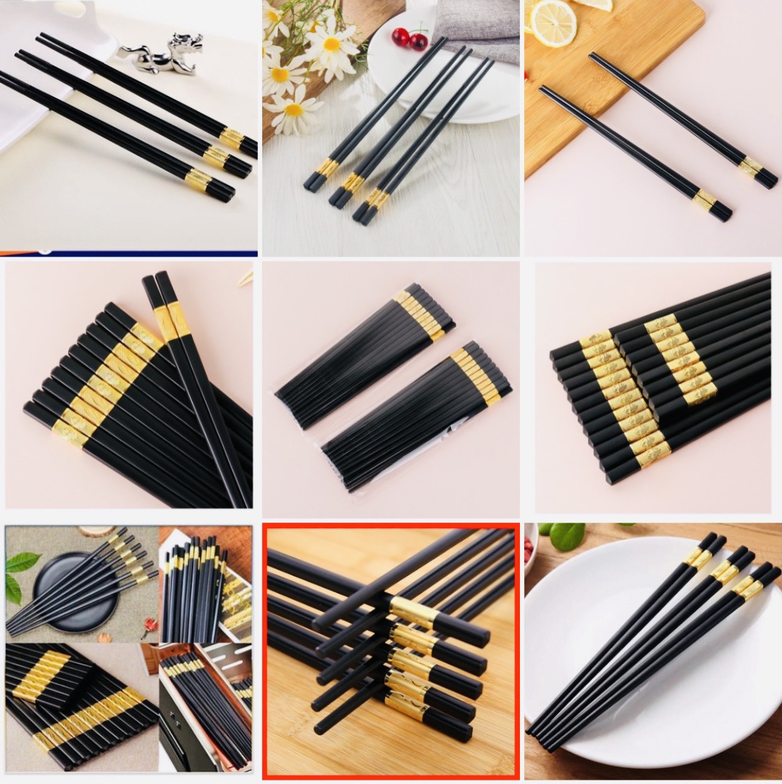 Bộ 10 đôi đũa hợp kim mạ vàng bền chắc chắn sbk152