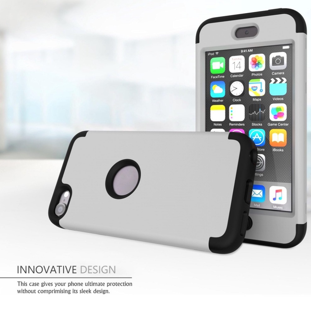 For iPod Touch 7 Case,iPod Touch 6 Case, iPod Touch 5 Case, Three Layer Series Heavy Duty High Impact Armor Case Cover Protective Case for iPod Touch 5/6/7th Generation Gray/Black
