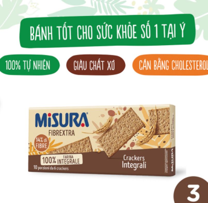 Bánh Crackers Lúa mì nguyên cám Misura ( ăn chay, ăn kiêng, tốt cho sức khoẻ)385g - Ý