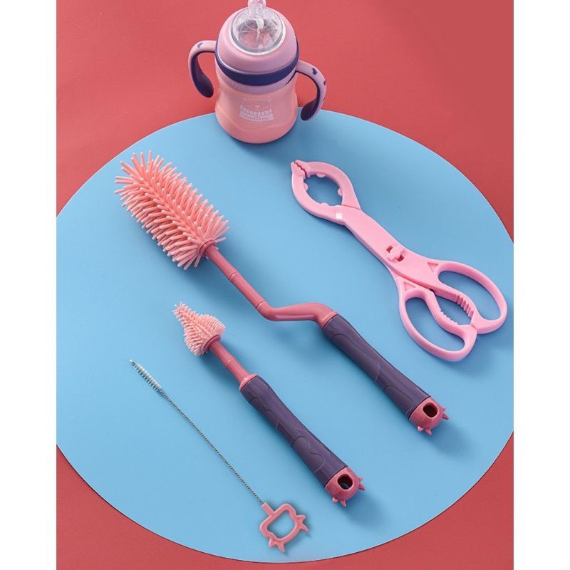 (Mẫu mới) Bộ cọ rửa xoay 360 độ bình sữa, núm ty silicon 2 chi tiết chắc chắn cho bé