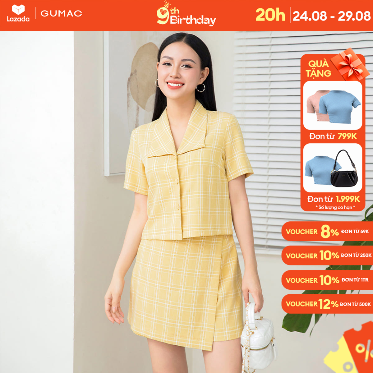 Set lẻ áo kiểu cổ bẻ v ad11027 thời trang gumac - quần short giả váy shd11026 thời trang gumac