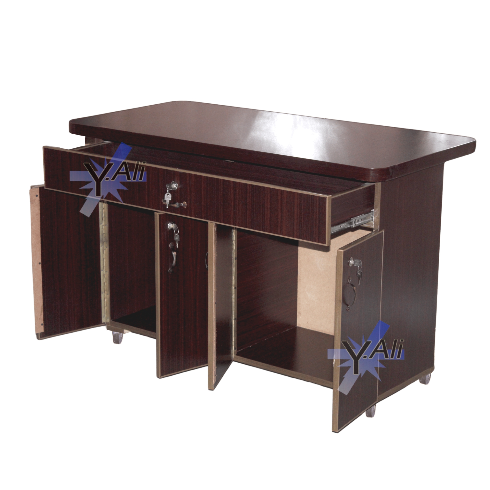 IS13%204%20feet%20Wooden%20four%20Door%20Large%20Drawer%20Iron%20Stand-%20Brown%20-%20Iron%20board%20Iron%20table%20cabinet%20cupboard%20-%20Image%202