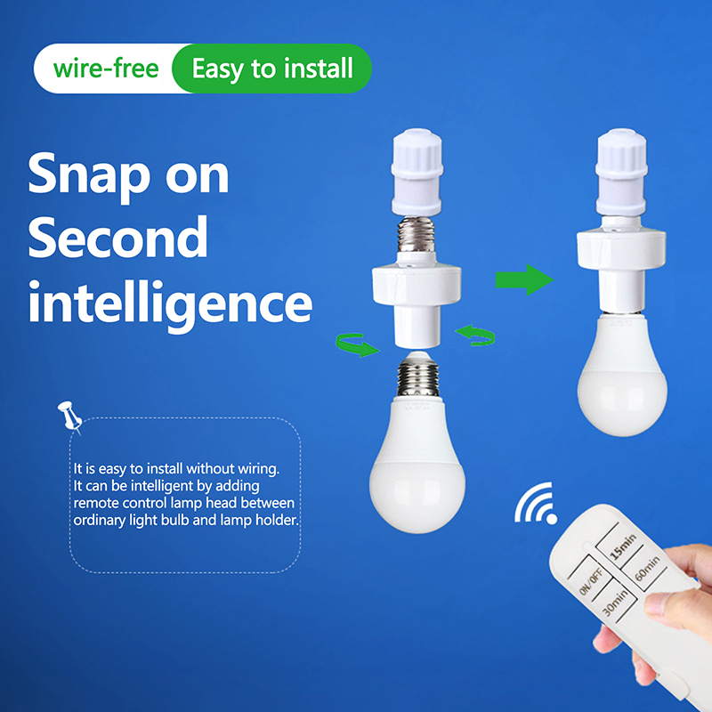【Free-delivery】 E27 Smart Remote Control Light Switch LED Lamp Timer Holder Bulb Base Socket On/Off 30M Range For Ceiling Chandelier.