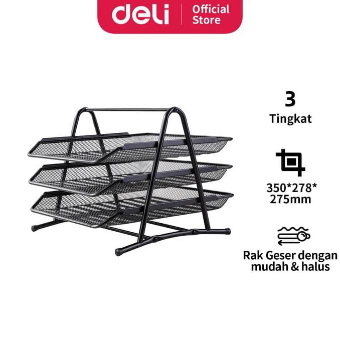 Khay lưới đựng tài liệu 3 tầng deli, đen - e9181