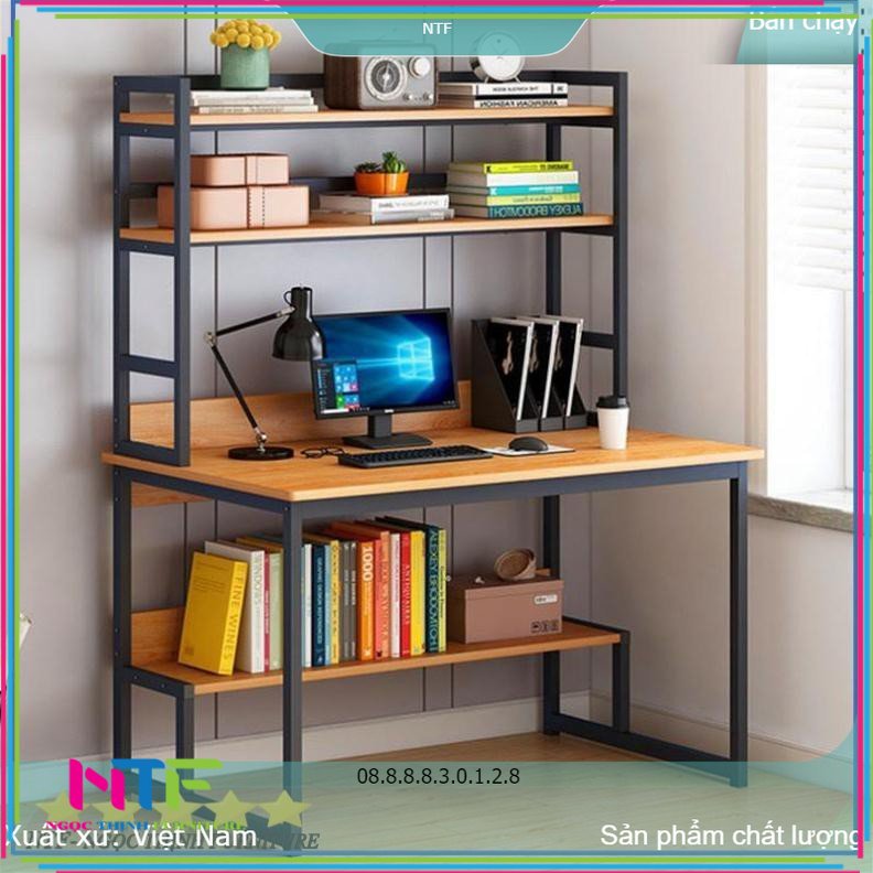 Bàn làm việc NTF74 kèm kệ sách 2 tầng-NGOCTHINHFURNITURE-120X60X75/150Cm