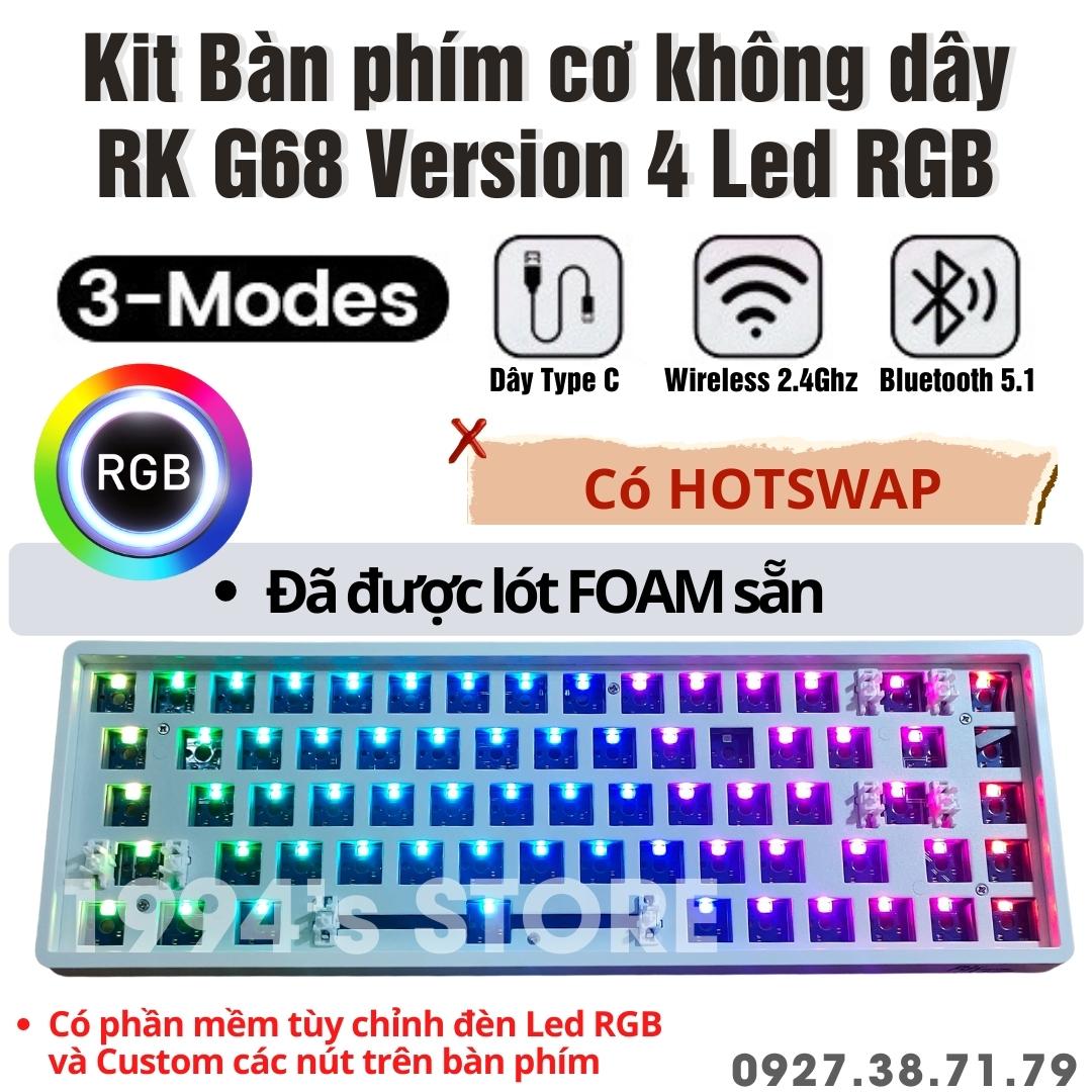[CÓ SẴN] KIT Bàn phím cơ RK100 RK860 Led RGB - Đã LÓT FOAM sẵn - Bluetooth 5.0 | Wireless 2.4G | Dây Type C - Phần mềm Custom và tùy chỉnh Led RGB