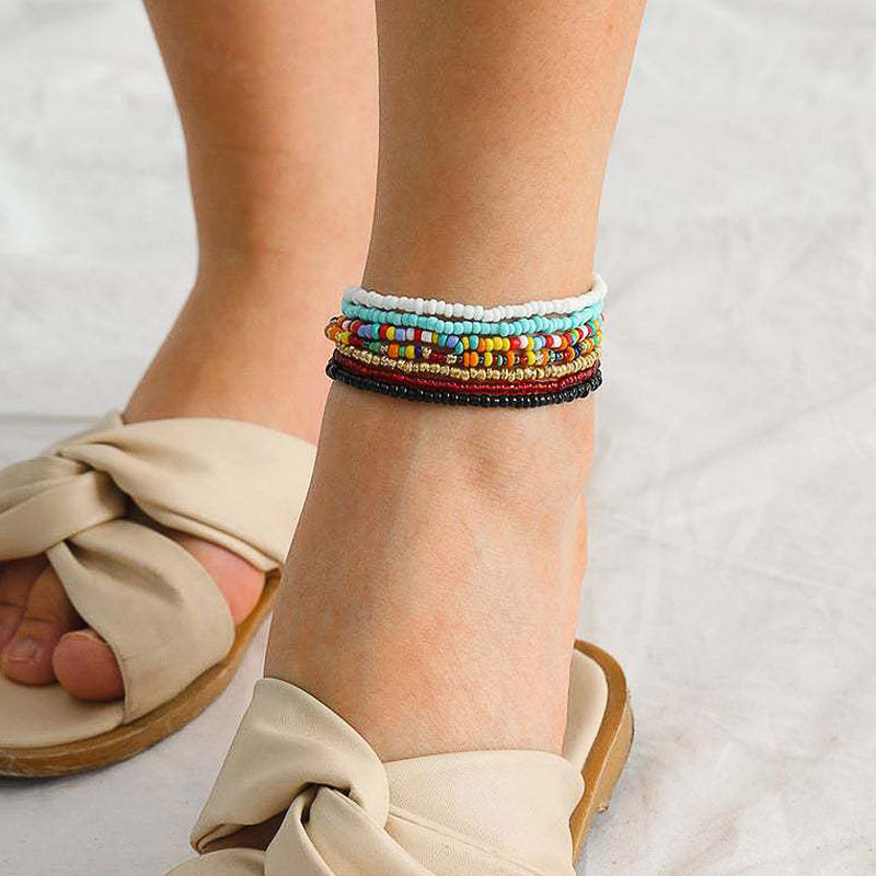Phoenix B2C Handmade Colorful Beaded Anklet Personalized Bohemian Style for A Creative Look less Than