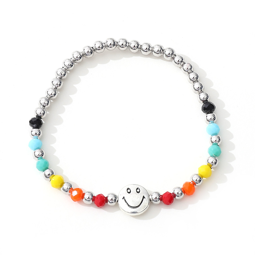 Yanqueens Fashion Korean Bear Rainbow Seven Color Smiling Beaded Elastic Rope Chain Women's Bracelet Jewelry