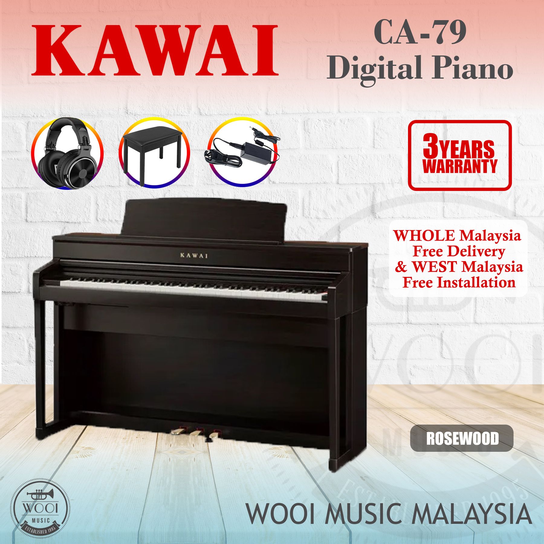 Kawai CA79 Digital Piano 88 Keys - Rosewood | Lazada