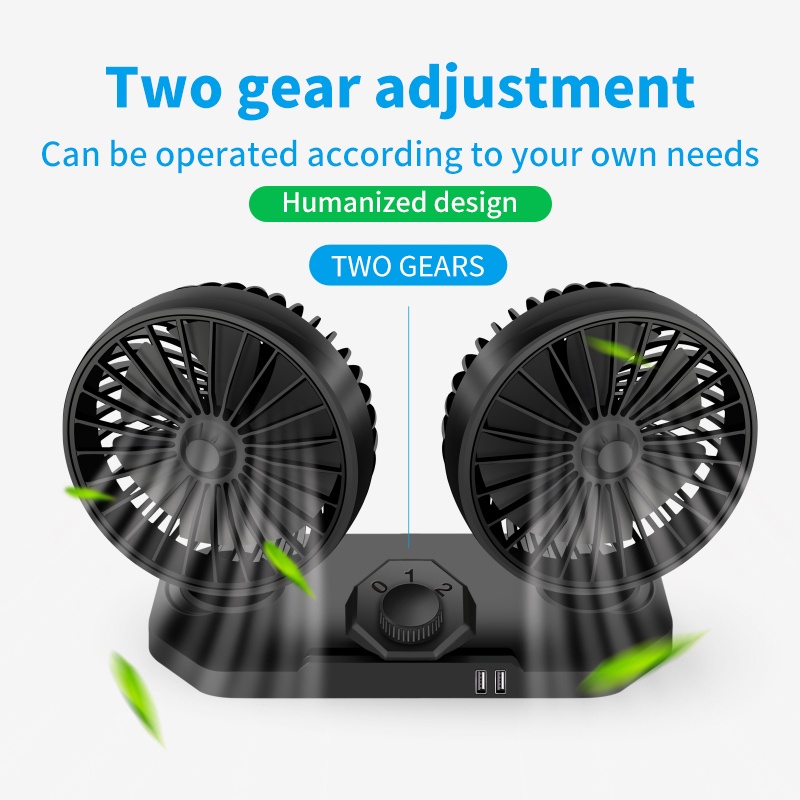 Louislight Car Electric Fan 24V Double Headed with USB Charging 360