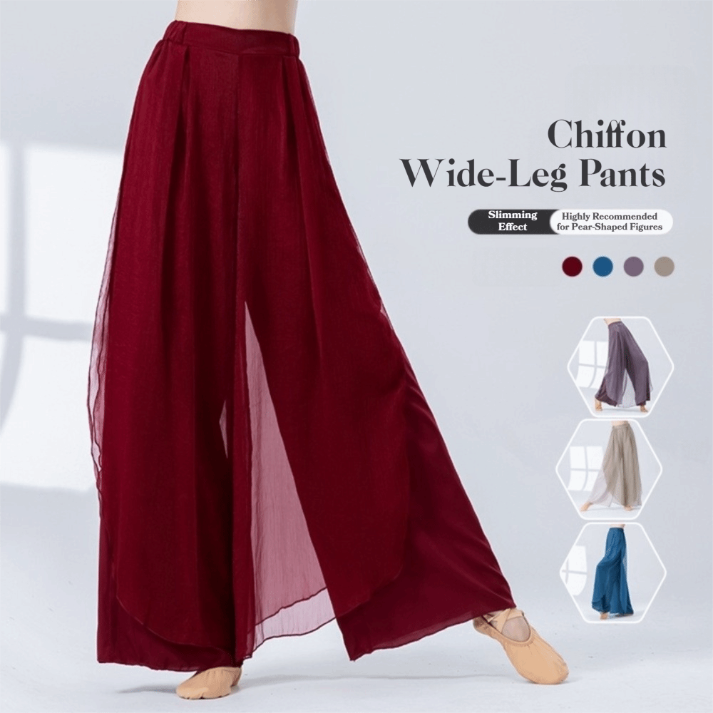 MEDDLE Quần ống rộng Quần múa cổ điển 2 lớp Kiểu dáng rộng rãi Quần tập luyện hiện đại Thanh lịch Vải voan mềm mại Trang phục múa dân gian Trung Quốc Trang phục biểu diễn khiêu vũ