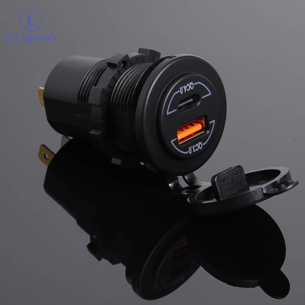 Waterproof car boat dual usb charger qc 3.0 + qc 4.0 type c power outlet