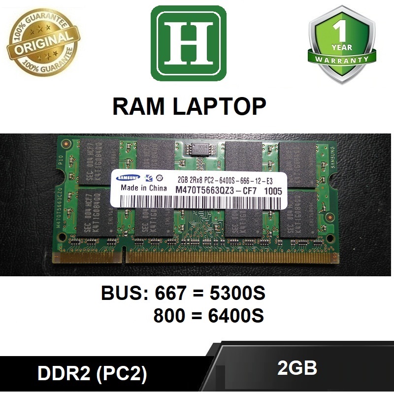 Ram laptop ddr2 2gb bus 800 - 6400s hiệu samsung bảo hành 1 năm