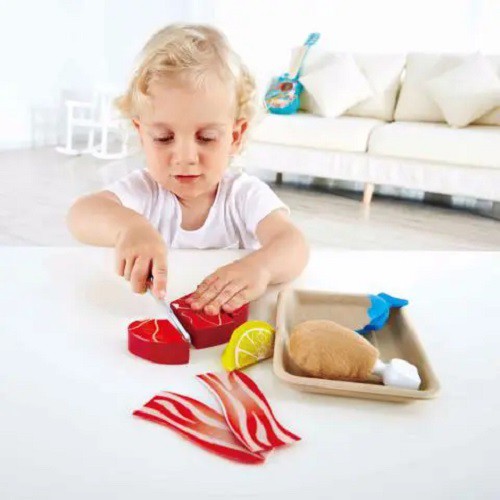 tiNiStore-Đồ chơi gỗ hape mô hình cắt thức ăn thịt và cá tiNiToy E3155B