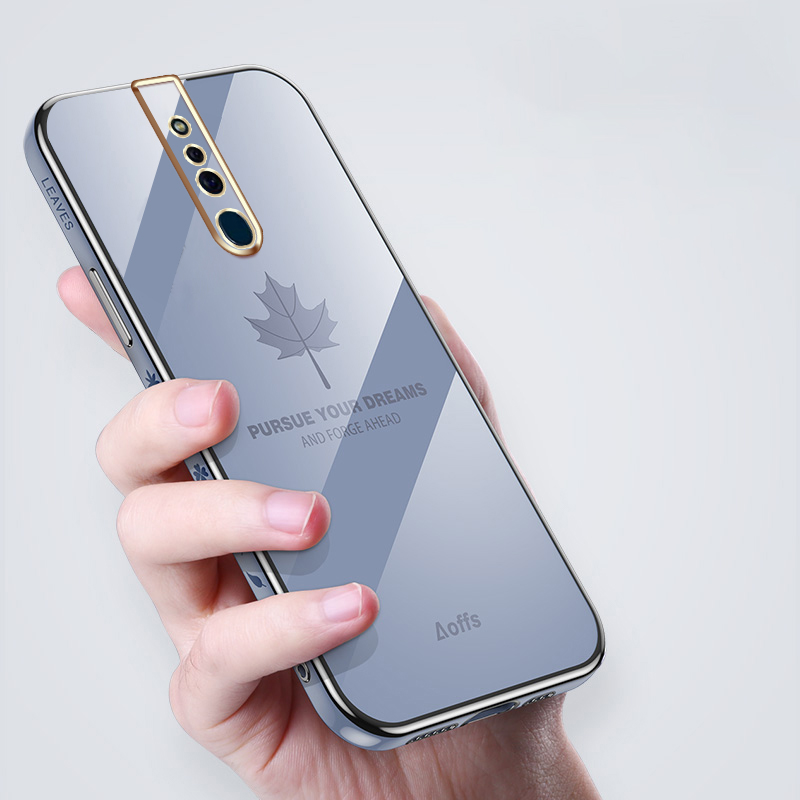 YBD Straight Edge Plating Phone case For OPPO F11 Pro casing,Precise Camera Protection case Maple leaf pattern cover with Free lanyard