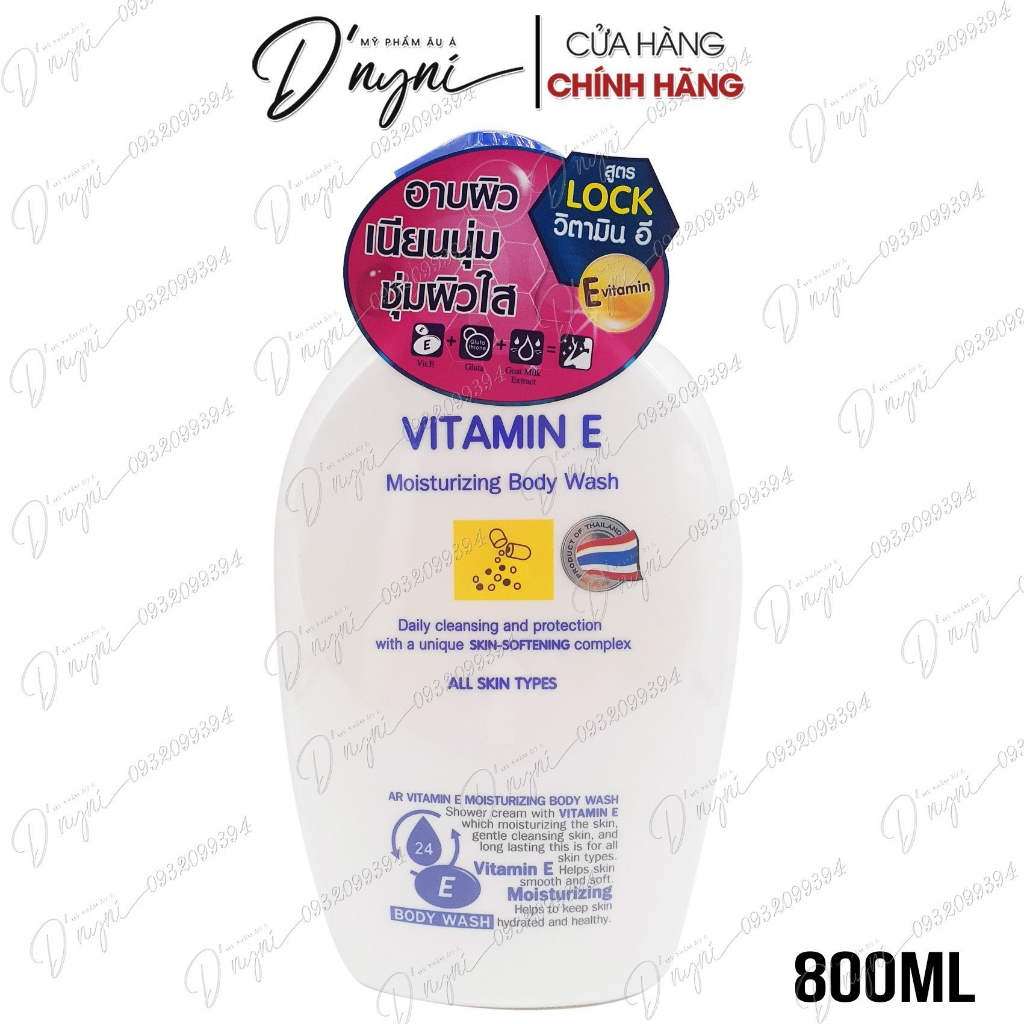 Sữa tắm dưỡng ẩm, trắng da Vitamin E Aron Thái Lan 800ml