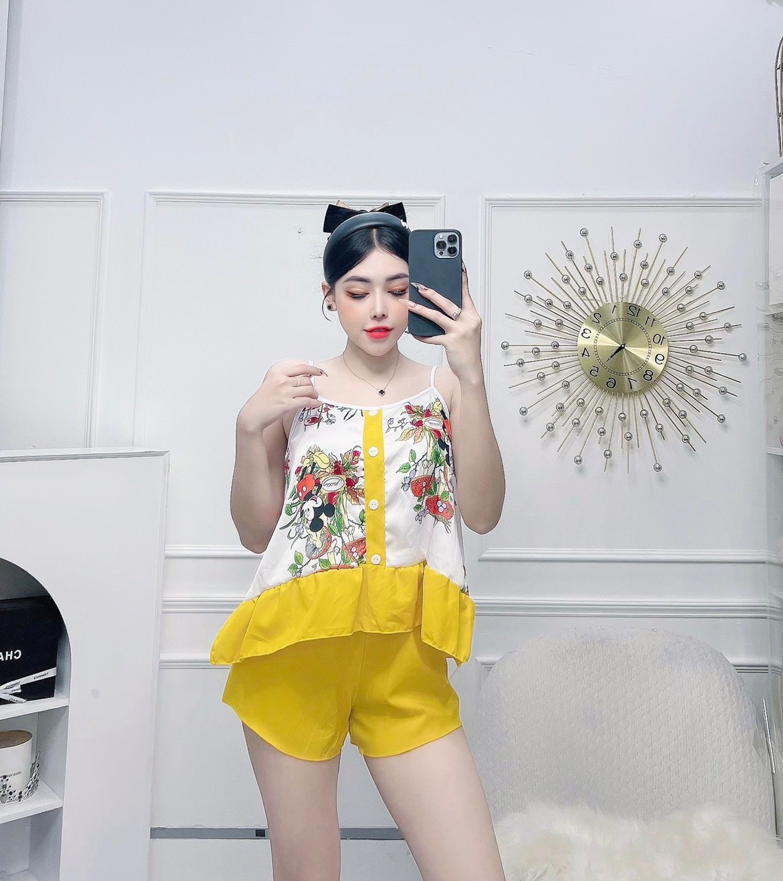 Set bộ đùi satin phối lụa hai dây micky freesize dưới 58kg