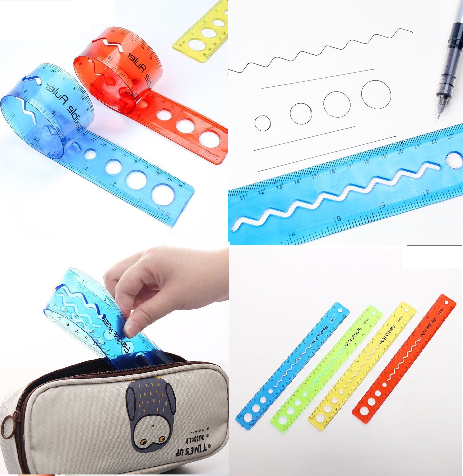 Thước kẻ dẻo hình học nhiều màu Plex 30cm