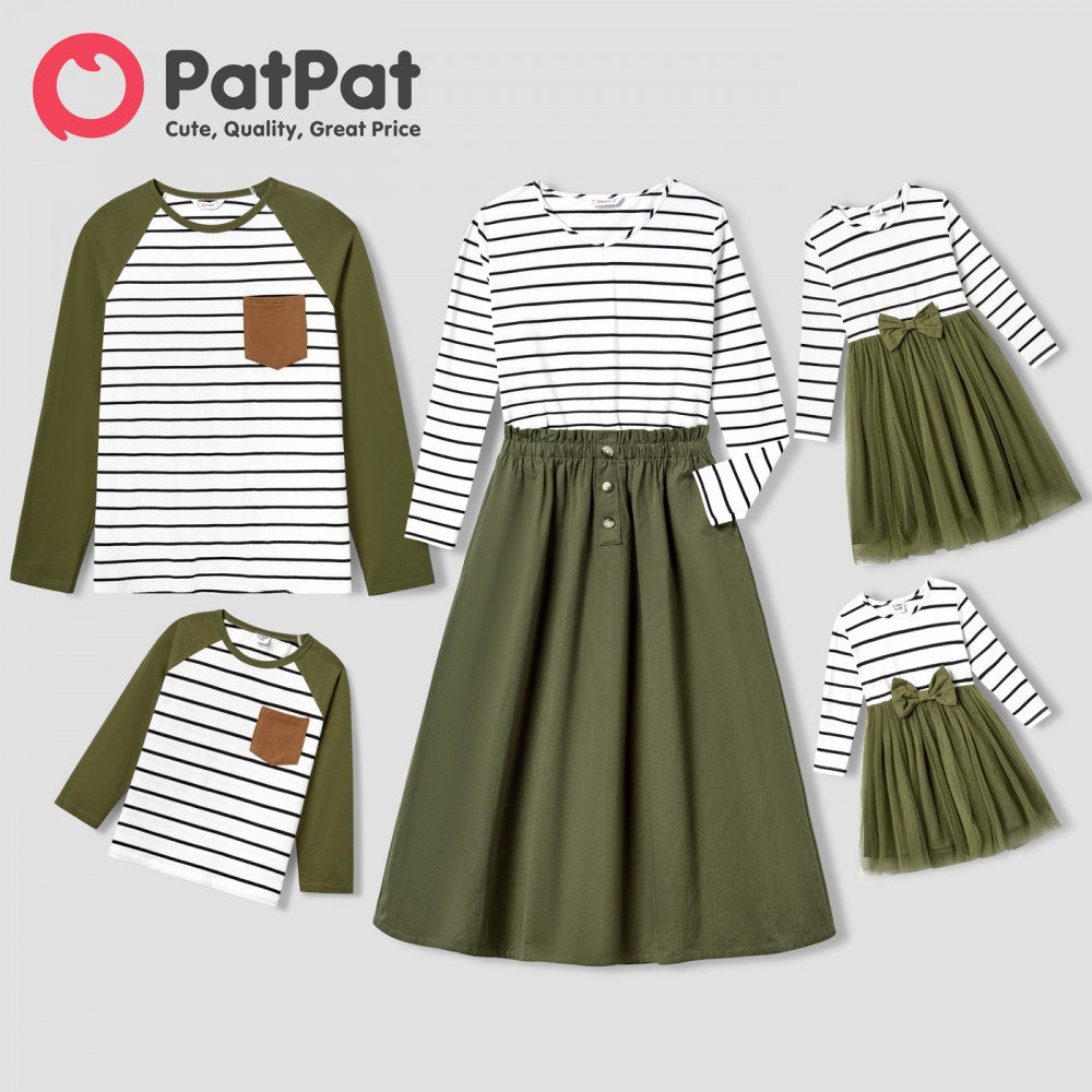 PatPat Family Matching Stripes Print Colorblock Long
