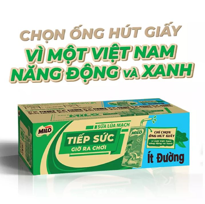 Thùng 48 hộp Sữa Milo lúa mạch ít đường Nestlé (48x180ml)