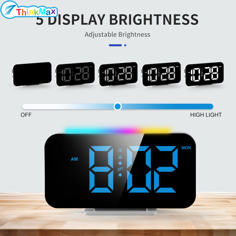 Desk Digital Clock RGB Display Alarm Clock With Ambient Lighting Night ...