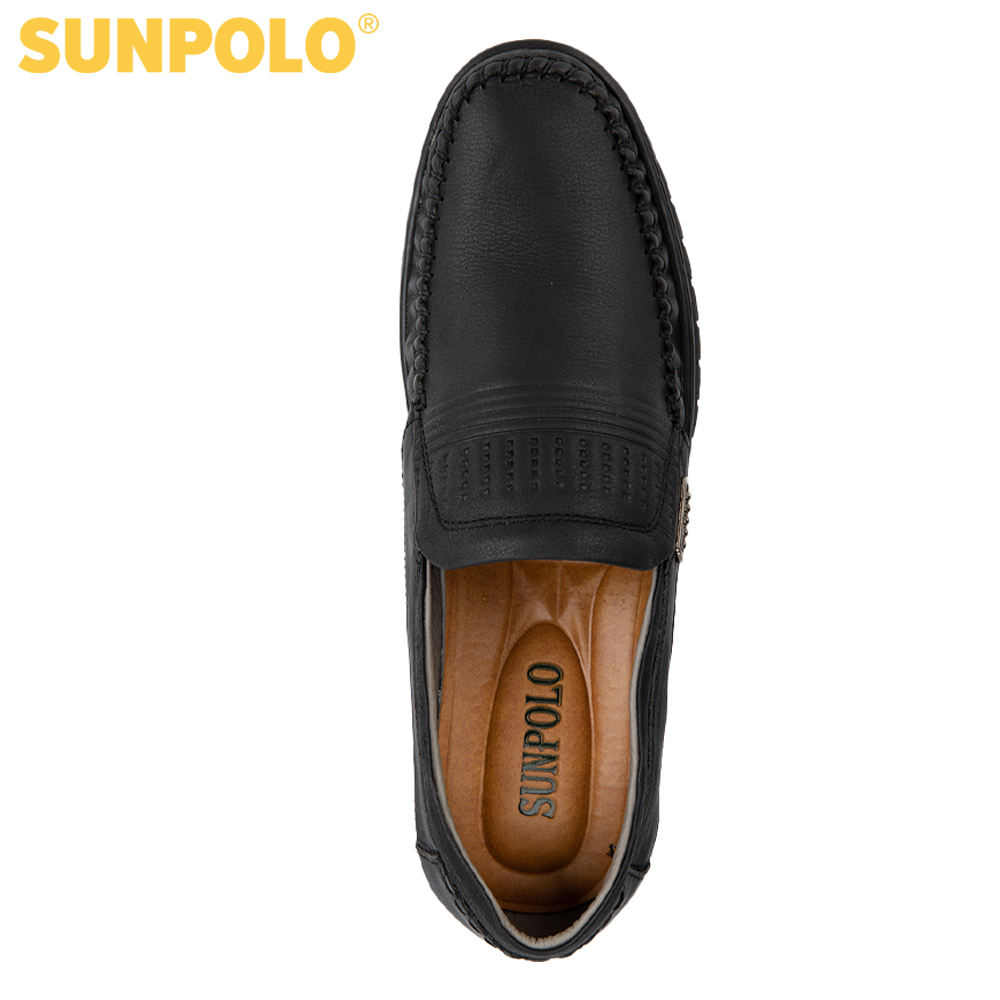 Giày mọi nam da bò SUNPOLO LS3028 (Đen)