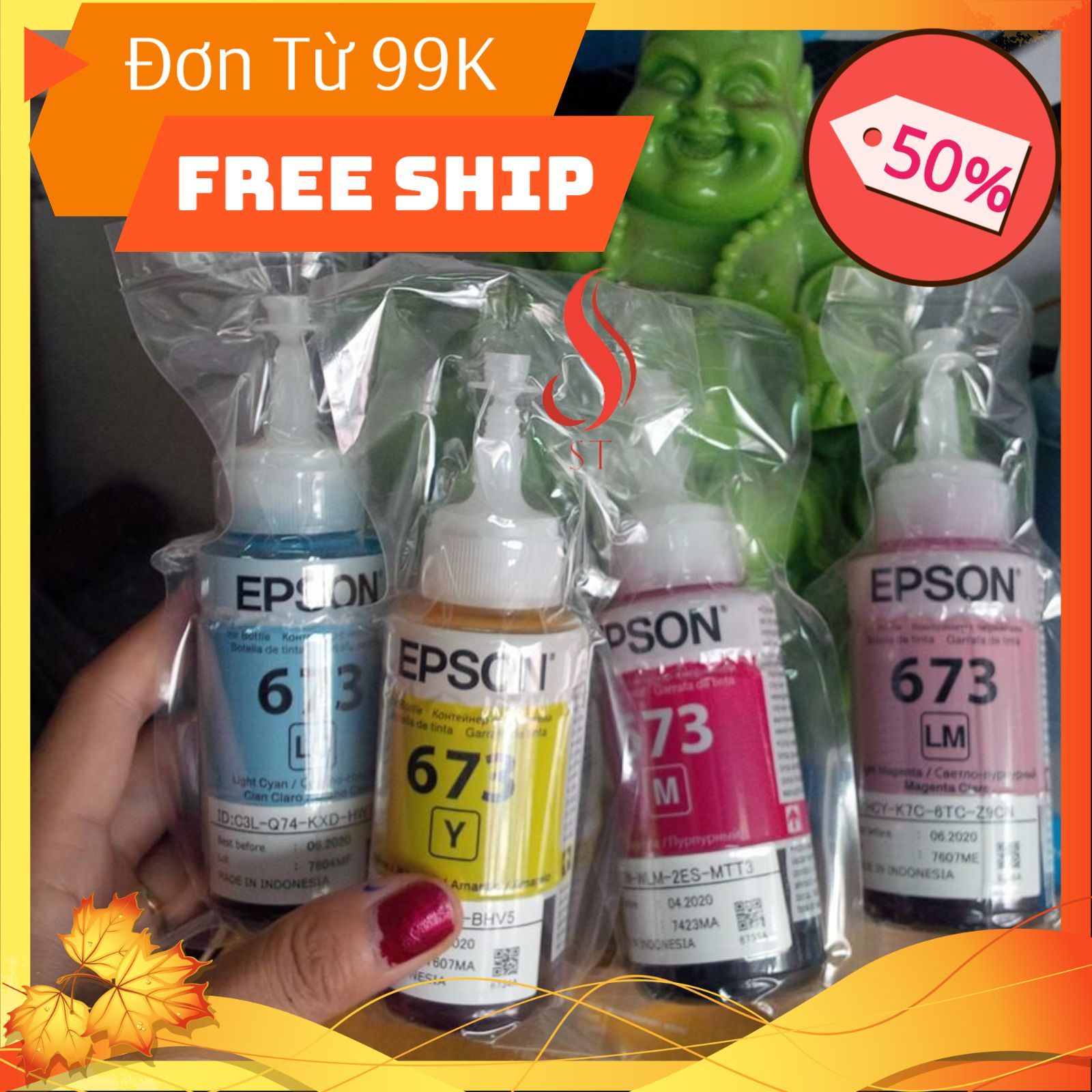 [NEW] Bộ Mực 673 Epson 6 Màu (Cho L800 / L805 / L1800 /T50 / T60 / 1390 / 1430) ❤️FREESHIP❤️ Hàng Bóc Máy Zin