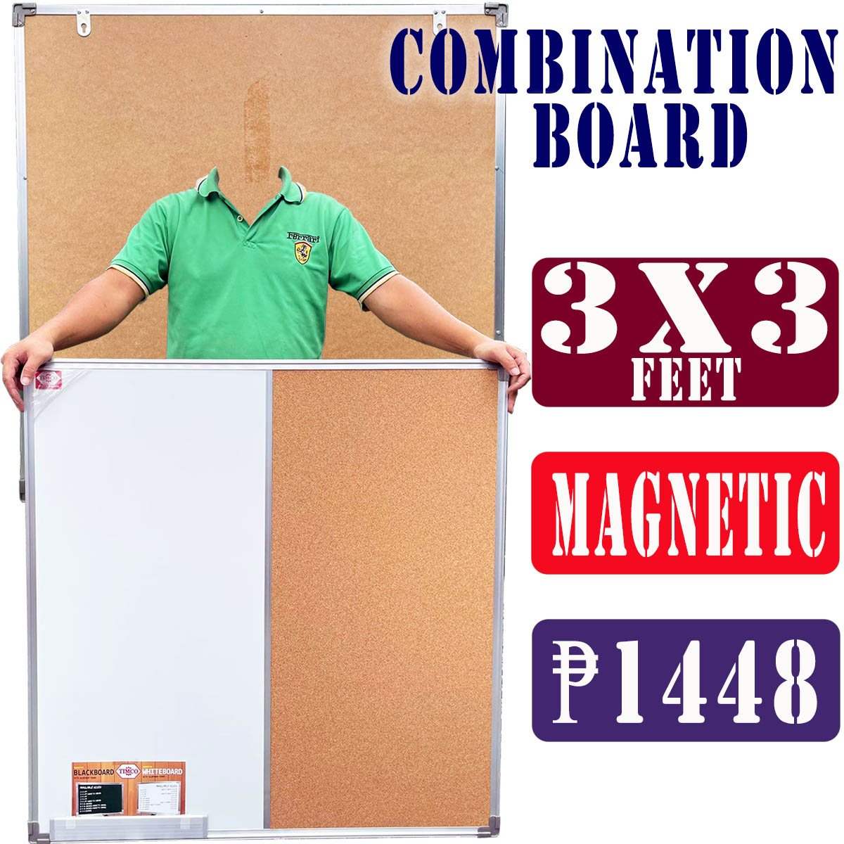 Combination Board (Whiteboard with Corkboard) with Aluminum Frame