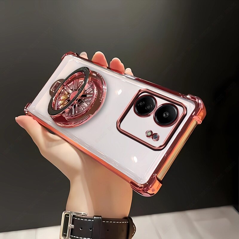 lthmy for Xiaomi POCO C65 clear casing thickened Four Corners drop-resistant shockproof alate fidgety spinner stand Holder soft edge plating TPU phone back cover.