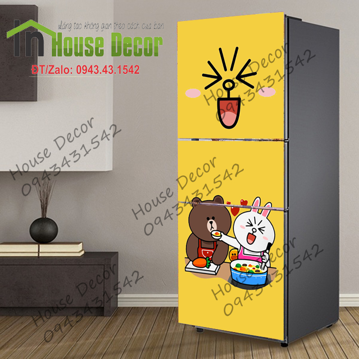 Decal dán trang trí tủ lạnh hình gấu - TL102