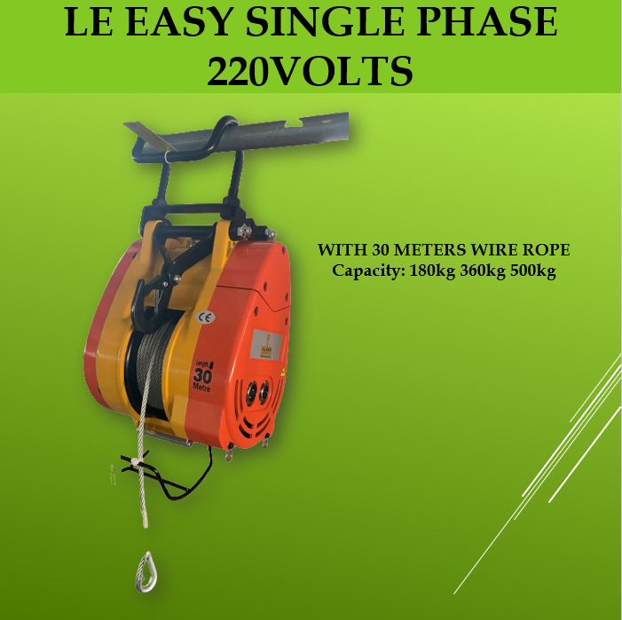 LE EASY portable mini electric winch 220V with two lifting hooks