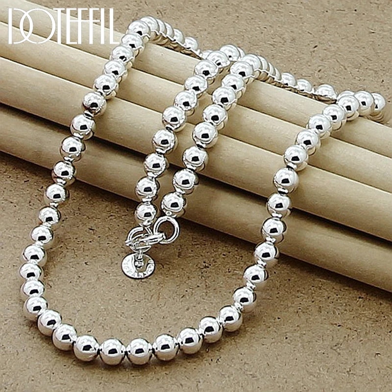 DOTEFFIL 925 Sterling Silver 6mm Smooth Beads Ball Chain Necklace For Women Trendy Wedding Engagement Jewelry.