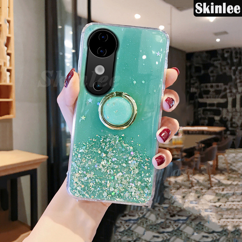 Phone case For Vivo V40 Back cover Glitter Starry Sky Bling Ring Lanyard Shiny Transparent Holder Stand Girls Soft Cover For Vivo V40 Pro Cover cases.