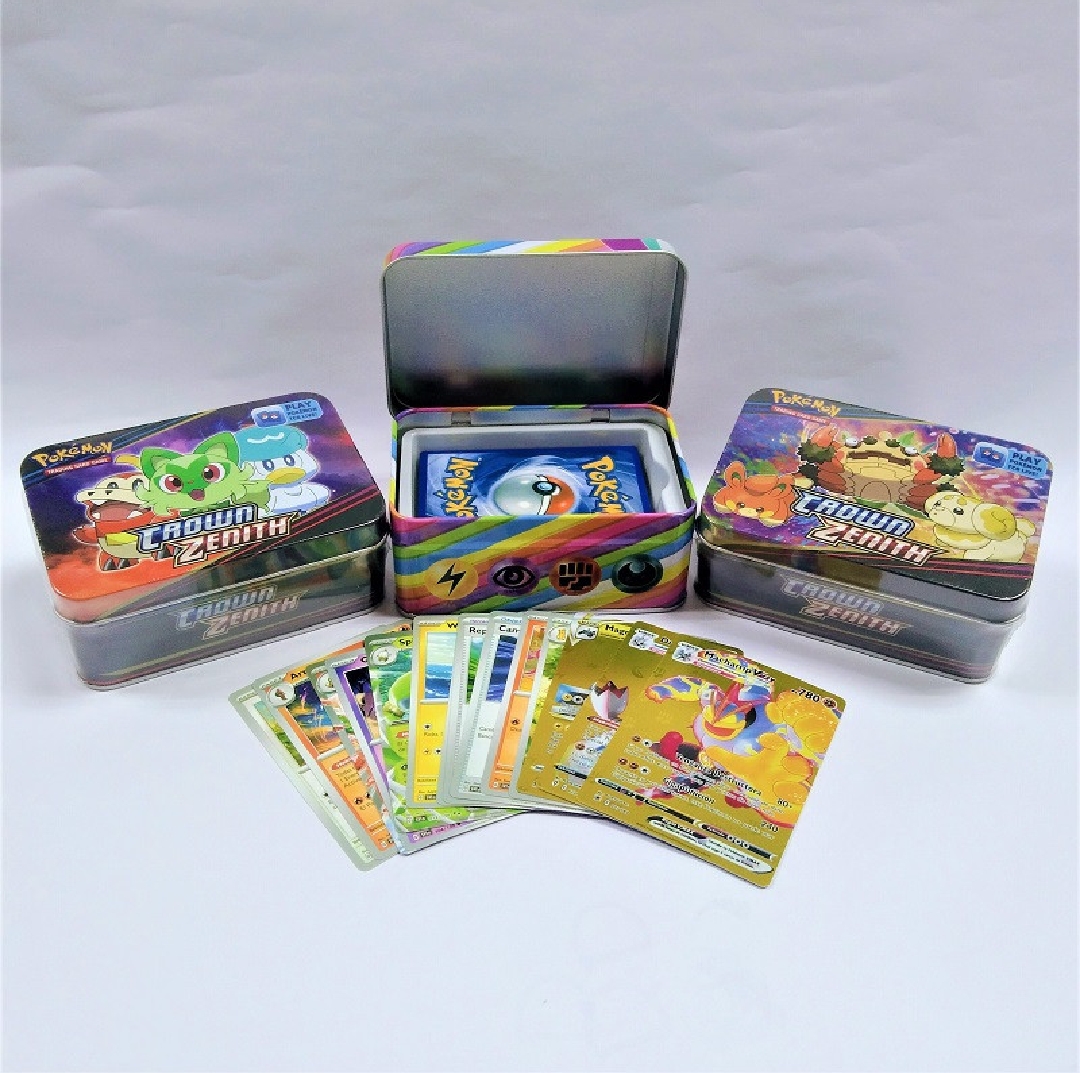 Kids Trading Pokemon Cards Set With Metal Box and 50 Cards Crown Zenith Model Set - A1000
