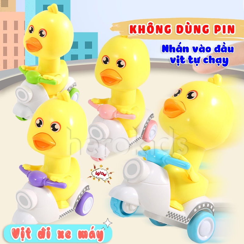 Đồ chơi vịt con đi xe máy vespa chạy cót ấn là chạy, bốc đầu cực cute cho bé