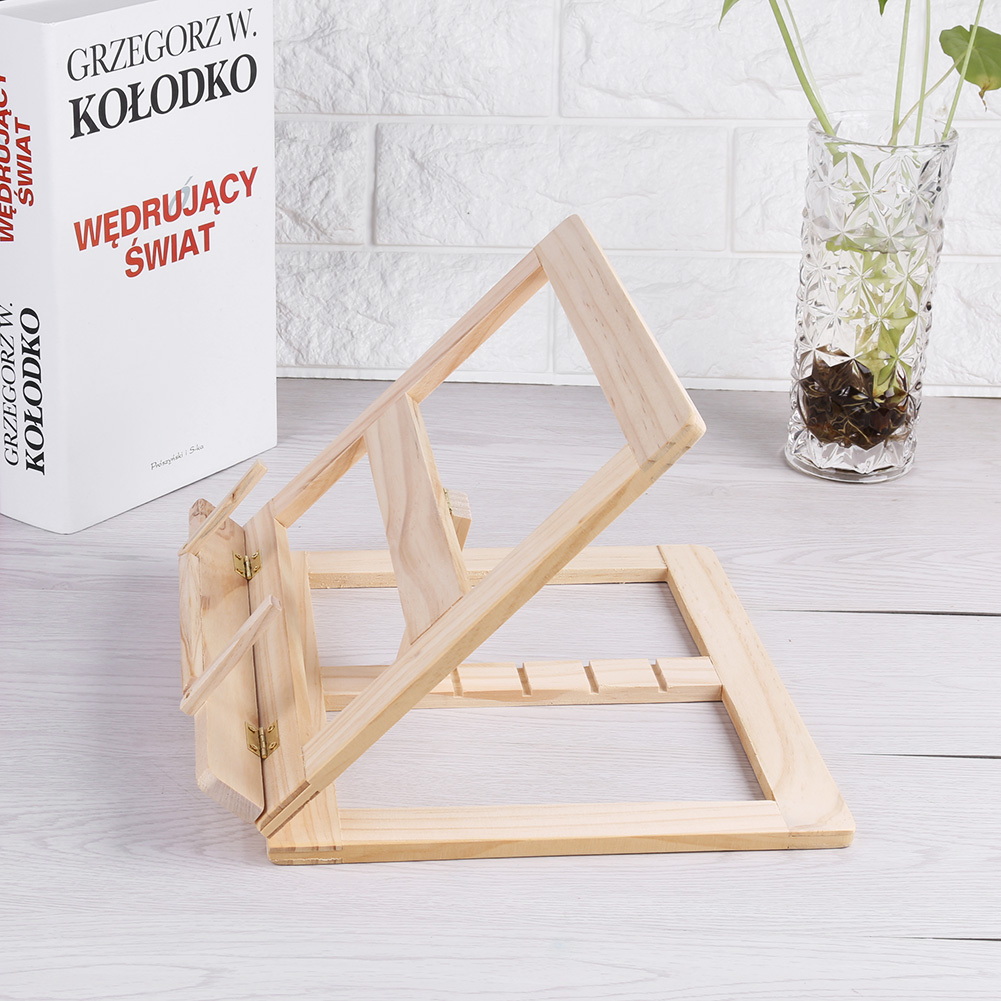 Multi Functional Wooden Book Reading Rack Kitchen Cookbook Stand Holder