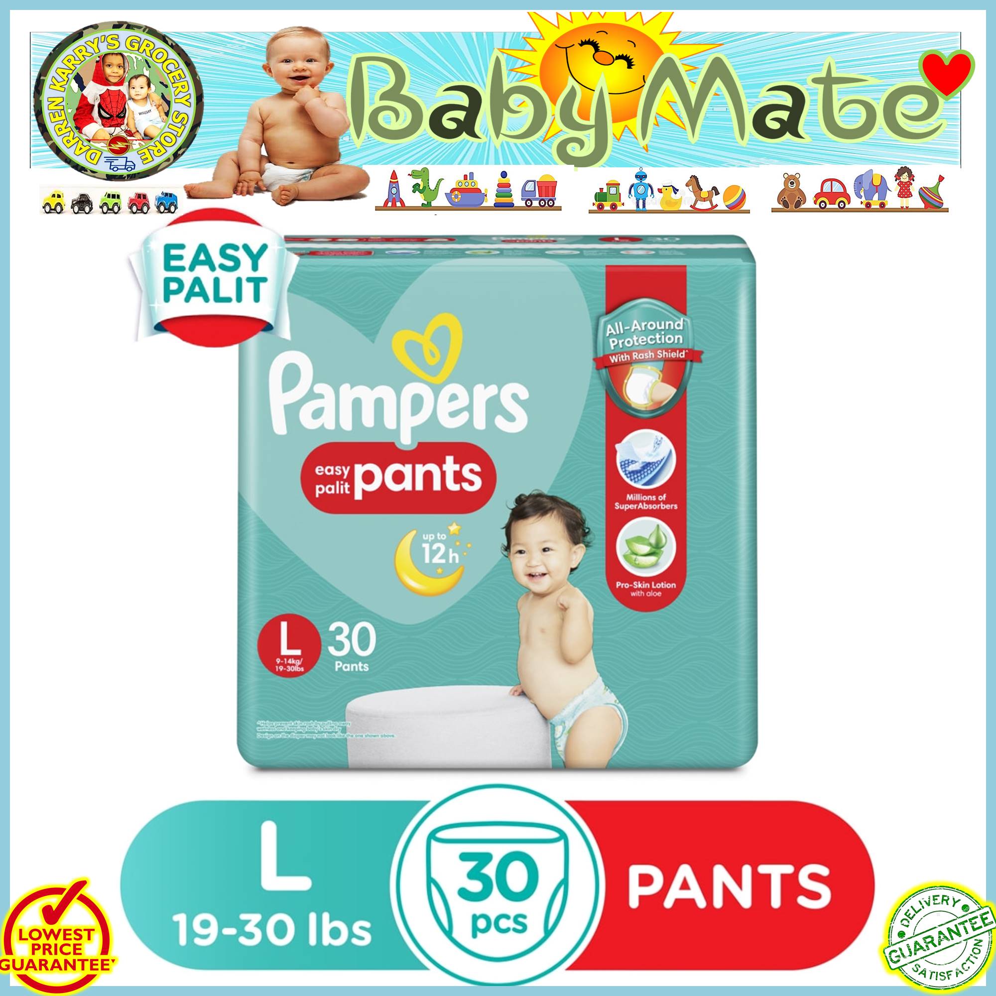 Pampers Pants Large 30 pcs Easy Palit Easy-On & Easy Tear-Off Baby Dry ...