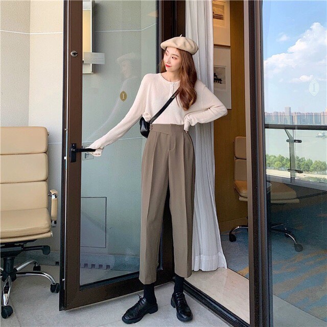 (HOT) Quần Baggy Cạp Cao 2 Cúc Lệch Siêu Đẹp .