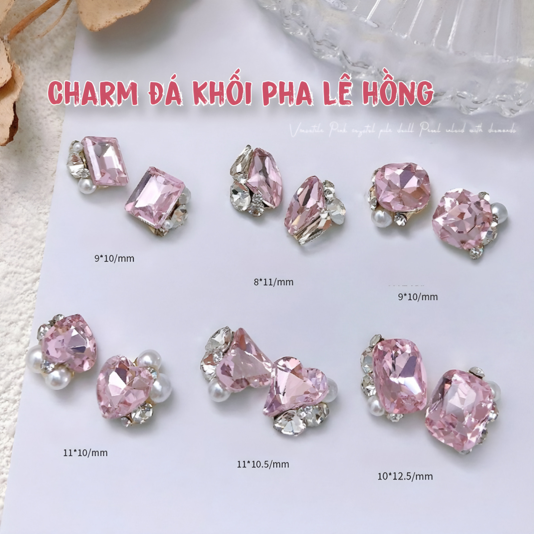 Charm Đá Khối Hồng Pha Lê Siêu Sáng | Trang Trí Móng Tay CF