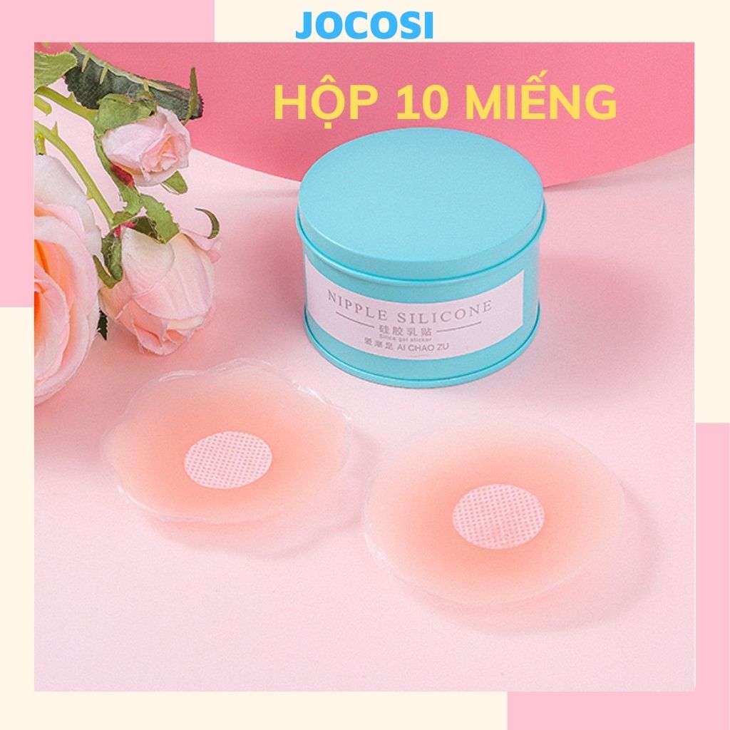 Miếng dán ngực silicon , Hộp 10 miếng dán ti siêu dính tái sử dụng nhiều lần H02