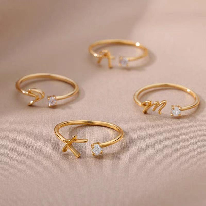 New Titanium Steel A-Z Alphabet Letter Ring Daily Ring Fashionable ...